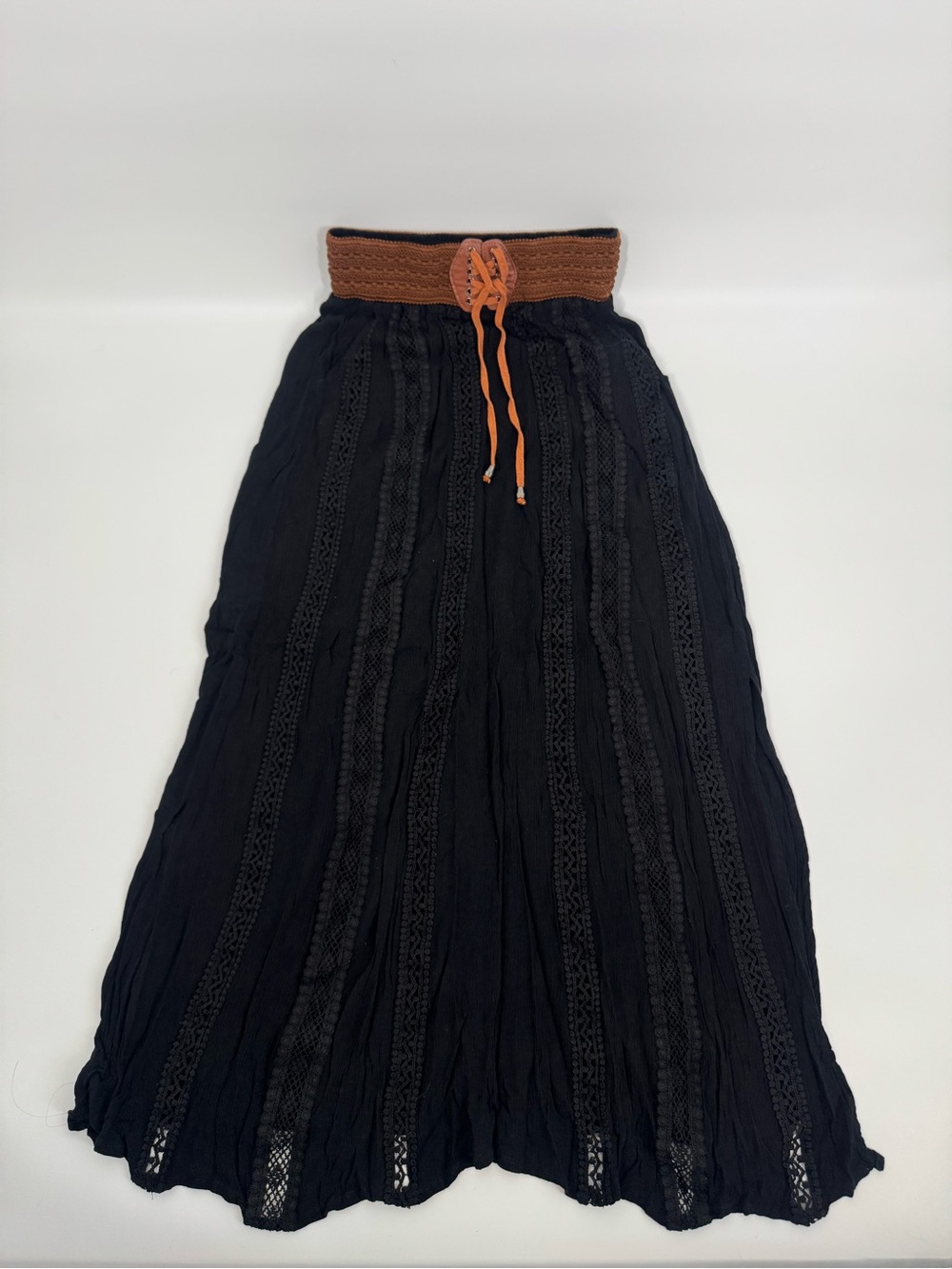 One the Land Black Maxi Skirt with Brown Waist